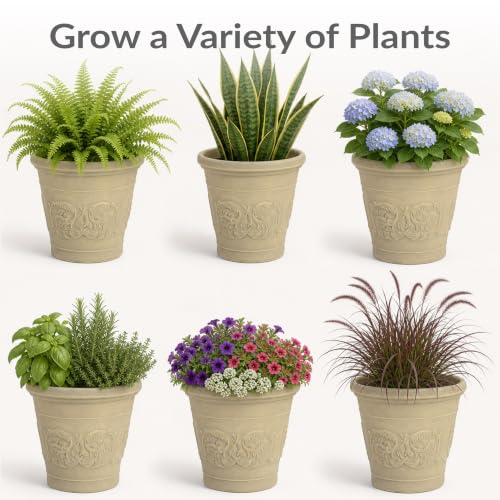 Sunnydaze Arabella 16'' Plastic Planter Pot for Plants (Beige / 16 in)