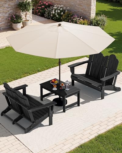 3 Piece Adirondack Bench Set (Black / 2 bench & 1 coffee table)