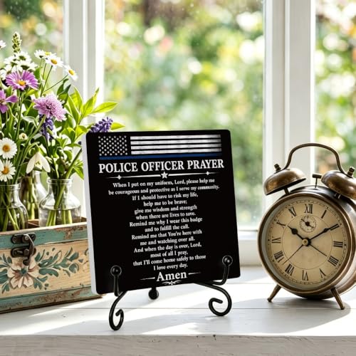 Police Officer Gift for Women Men Home Office Book Shelf Table Decor 01 (Multicolor 1717 / Wooden sign with iron frame（6.3 x 6.3 inches）)