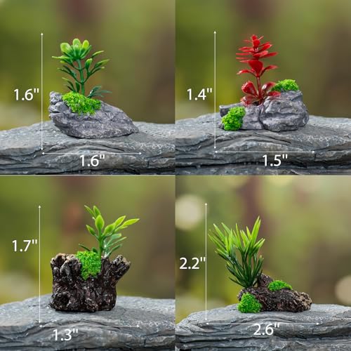 Miniature Fake Stone Rock and Tree Stump Ornaments with Plants (Stone Rocks & Trees Stumps)