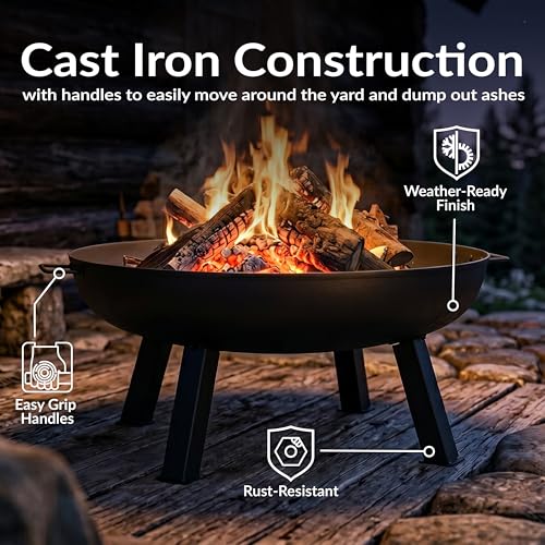 Sunnydaze Cast Iron Heavy Duty Large Fire Pit for Outside Wood Burning (Black / 34 in)
