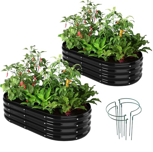 Galvanized Metal Planter Raised Garden Bed Kit for Gardening Outdoor (Black / 4x2x1FT（2pcs）)