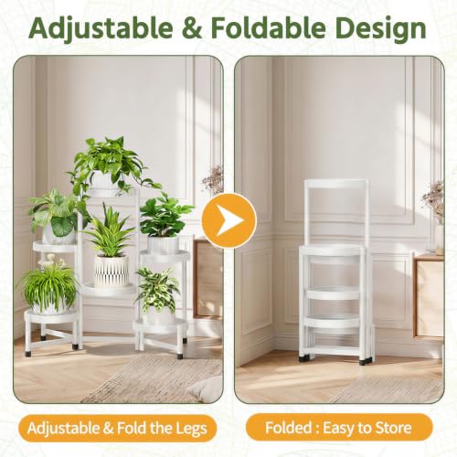 Plant Stand Indoor Outdoor with Large 10 Inch Plastic Tray (Matte White with Large Tray / 6 Tier)