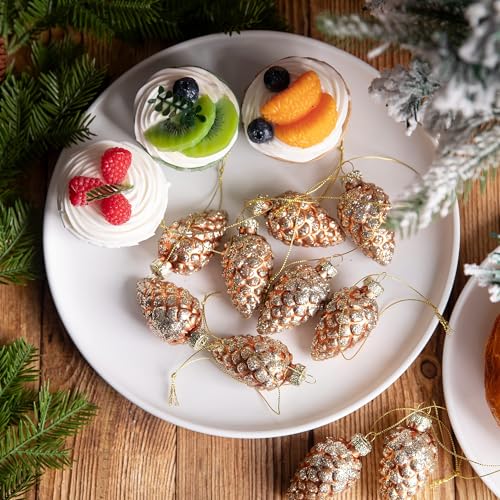 20 Pcs Christmas Pinecone Glass Hanging Ornaments (A Style / 20 Pcs)