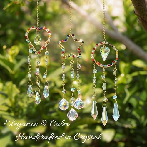 3 Pcs Crystal Suncatcher Rainbow Maker Star Heart Moon Window Decor (Colorful)