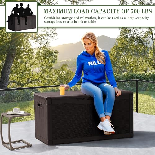 100 Gallon Resin Deck Box Large Outdoor Storage (100 Gallon / Dark Brown)