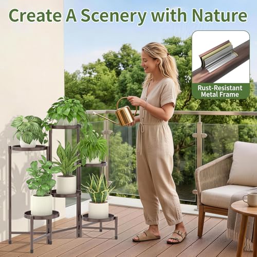 Plant Stand Indoor with 10 Inch Large Metal Tray (Standard Bronze / 6 Tier)