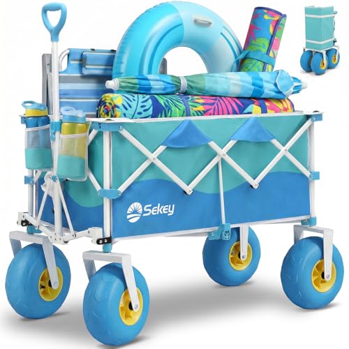Heavy Duty Beach Wagon with 9" Big Sand (Turquoise)
