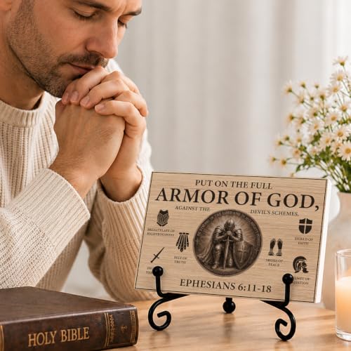 Armor of God Wooden Plaque Home Office Book Shelf Table Decor 5.5x7.9Inch (Multicolor 1755 / Wooden sign with iron frame（5.5 x 7.9 inches）)