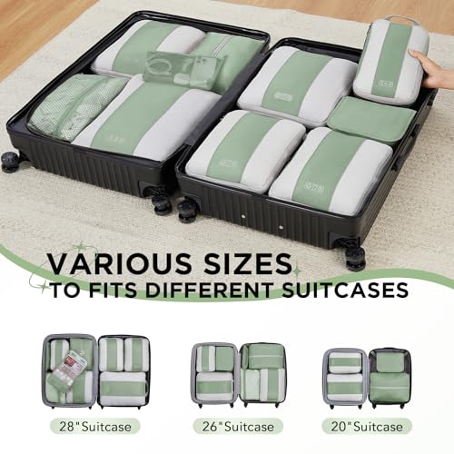 10 Set Compression Packing Cubes for Travel Essentials (Matcha Green)