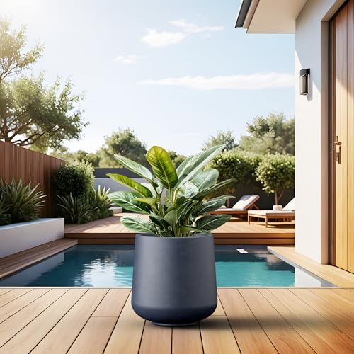 Accent Round Curved Charcoal Concrete Planter 13" Dia (Charcoal / 11.6" D)