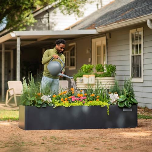 Modern Raised Garden Bed 17" Tall 42" x 42" Heavy Cube Planter Box for Trees Plants Flowers Double