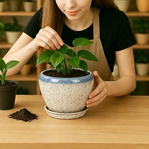8 Inch Plant Pots (Beige&blue / 8 Inch)