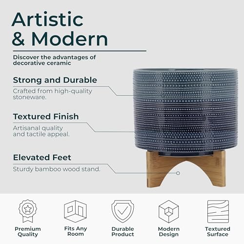 Dotted Decorative Planter Pot with Wood Stand