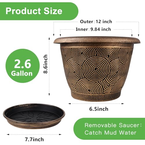 12 Inch Large Planter Pot for Plants Indoor Outdoor (4 Count)