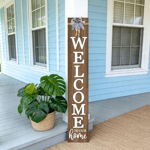 Vertical Wood Welcome Sign 47.2x7.8 Inch Farmhouse Rustic Decor for Front Porch (Natural / 7.8" x 47.2" / Welcome To Our Home)