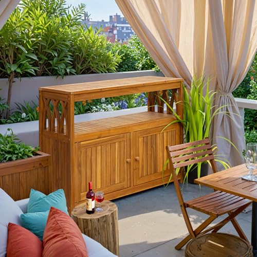 2 Tier Outdoor Storage Cabinet in Acacia Wood (Light Brown)