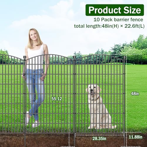 10 Panel No Dig Decorative Garden Fence with Gate 48"H x 22.6'L Dog Barrier (48 in(H) X 22.6 ft(L))