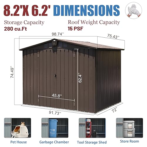 Domi Backyard Storage Shed 8.2’ x 6.2’ with Galvanized Steel Frame