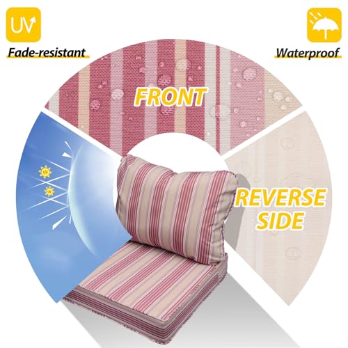 Outdoor Chair Cushions (Dusty Rose Garden Stripe / 23.5"x25.5"x5" / 23.5"x19")