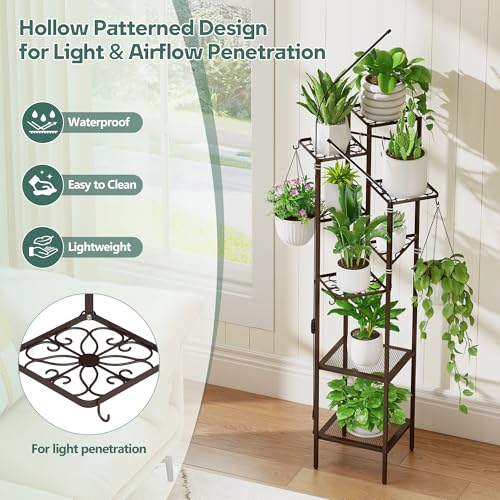 8 Tier Brown Plant Stand with Grow Lights (Brown / 8-Tier with grow light)