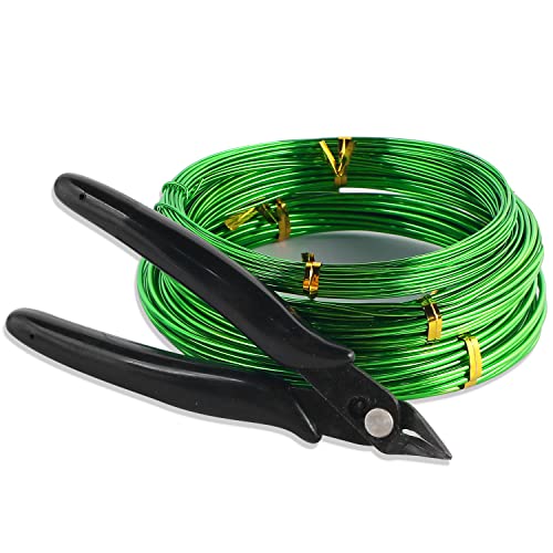 Bonsai Wire Tool Kit with Cutter (1.0mm 1.5mm 2.0mm / 3 Rolls Green 98 Ft, WITH Cutter)