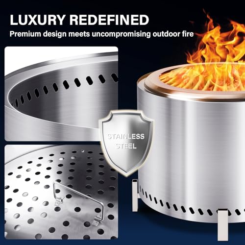 20" Smokeless Firepit with Stand & Grill Rack (20" Firepit With Stand & Grill / Silver)