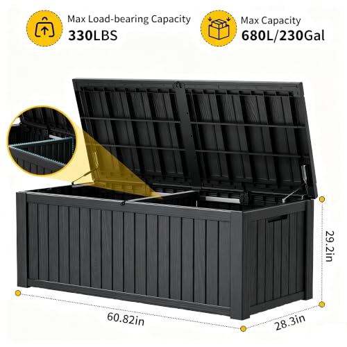 230 Gallon Outdoor Storage Box Waterproof Deck Box for Patio (Black / 230 Gallon)