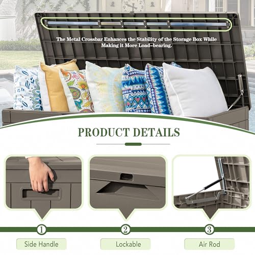 100 Gallon Resin Deck Box Large Outdoor Storage (100 Gallon / Light Coffee)
