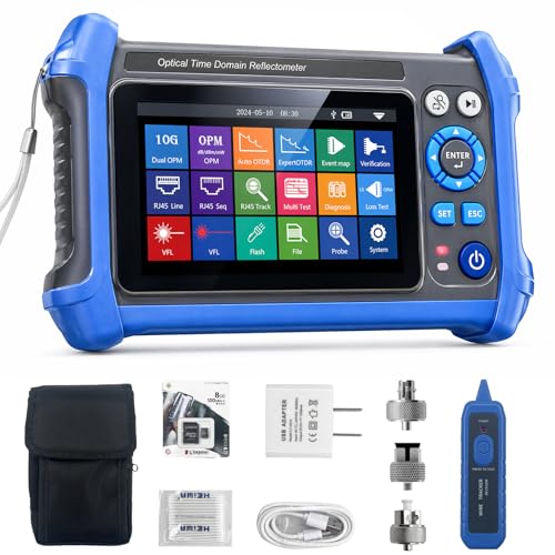 16-in-1 OTDR Fiber Optic Tester 1310/1550/1625nm, with Event Map, 10G PON OPM, VFL, OLS, RJ45 Cable Tracker, 80km Range Network Diagnosis Tool (Blue and White)