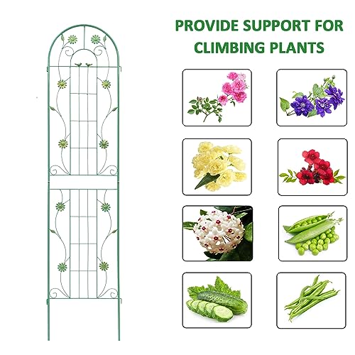2 Pack Metal Garden Trellis 86.7" H Garden Fence Rustproof Trellis for Climbing Plants Support Roses Flower Outdoor Lawn Green (Green-2PCS-Flower / 86.7")
