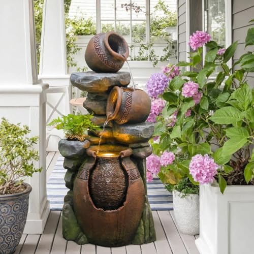 Outdoor Garden Water Fountain for Garden 38.4" H (Stone - 38.4 Inch)
