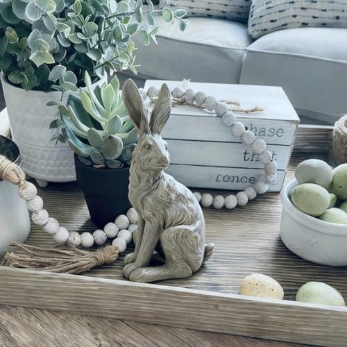 Outdoor Rabbit Garden Statue 12 Inch Grey Bunny Yard Decor (Gray 2)