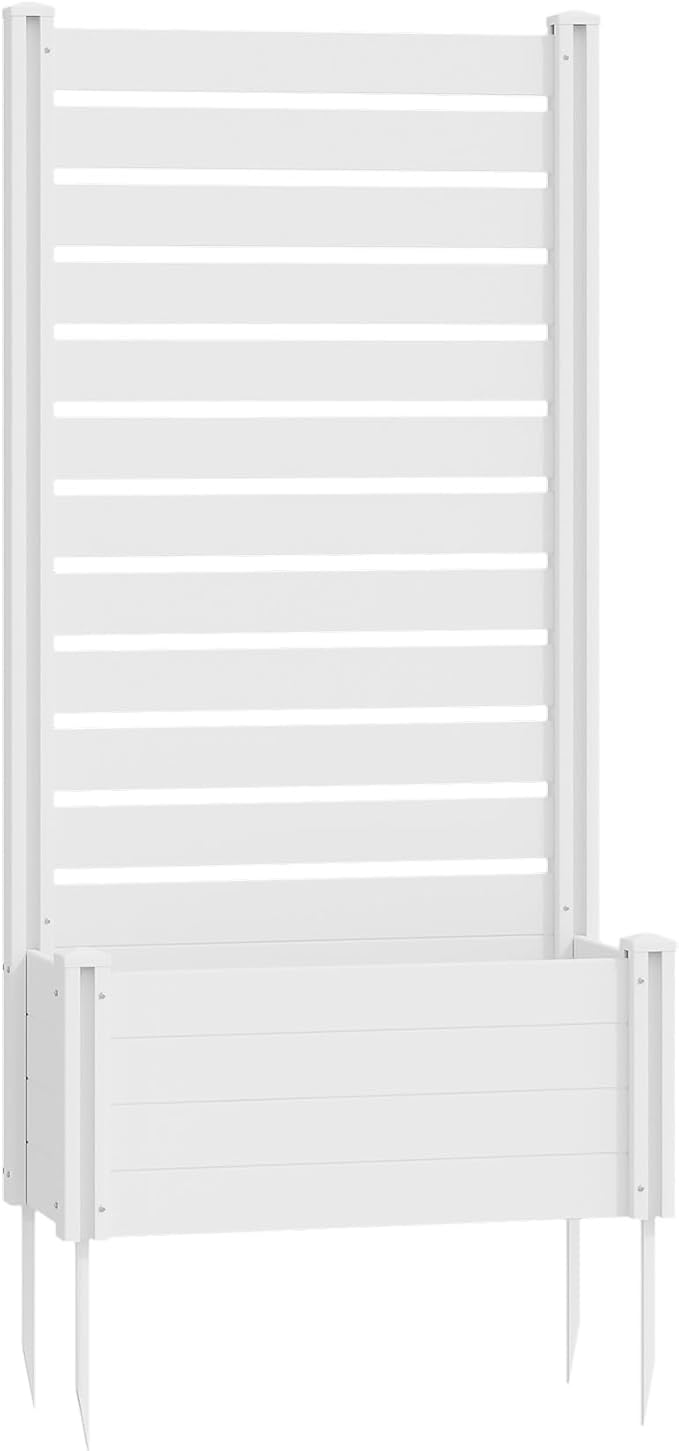 Casaphoria Raised Garden Bed with Trellis, 73"x37"x18" Planter Box with Open Bottom for Gardening Vegetables & Vines and Climbing Plants, White