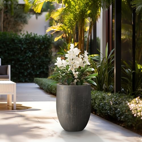 Large Round Bullet Vintage BRN Concrete Planter 21.7" Tall (Antique Bronze / 21.7" h)