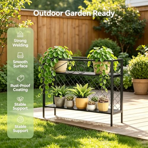 2 Tier Metal Narrow Plant Stand Indoor Outdoor 47.24L easy assembly