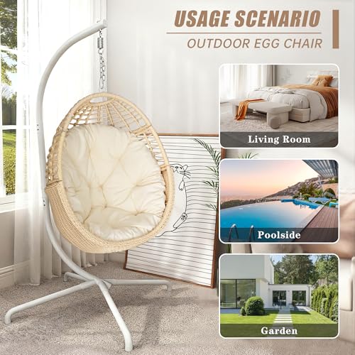 Egg Swing Chair with Stand Beige Outdoor