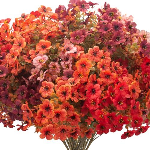 16 Bundles UV Resistant Artificial Fall Mums Outdoor Flowers Autumn Decor (Orange Mix)