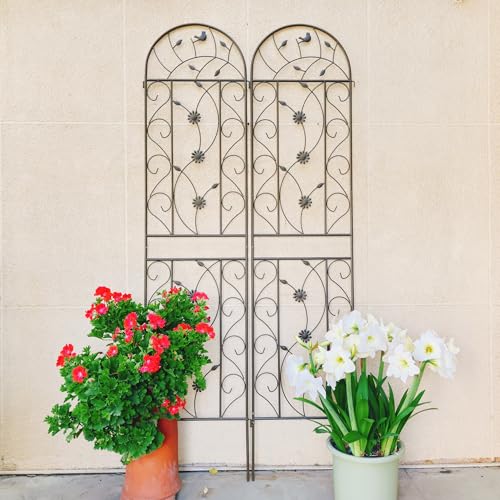 6 Pack Metal Garden Trellis 86.7" Tall Outdoor Climbing Plant Support for Roses (Brown-86.7"H)