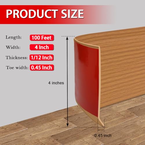 Vinyl Wall Base Rubber Baseboard Molding Trim Self Adhesive 4" Wide (Yellow Wood Grain / 4in x 100ft)