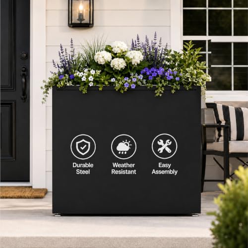 30" H Rectangular Metal Planter with Led Light for Indoor Outdoor Black (Black / 30"H×10"W×30"L)