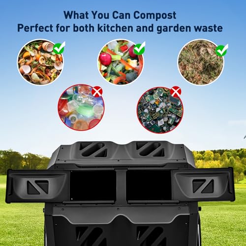 Dual Chamber Compost Bin Outdoor with Sliding Doors