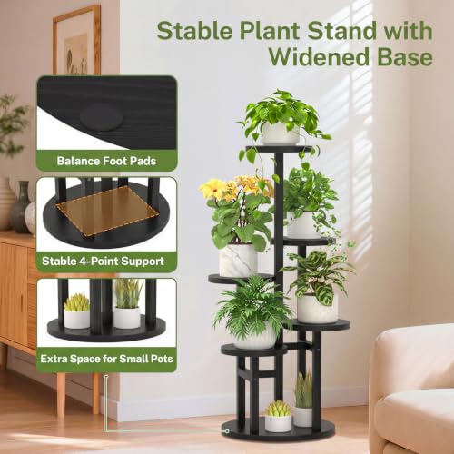 5 Tier Wood Plant Stand Indoor Outdoor Corner Tall Shelf (Pine Black / 5 Tiers)