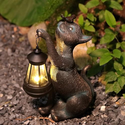 Outdoor Cat Statues Solar Garden Decor (Bird Cat)
