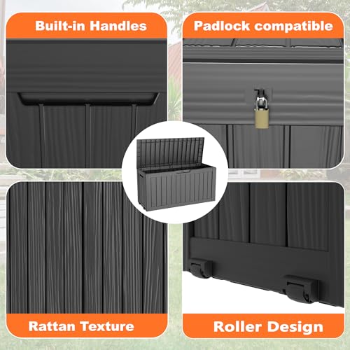90 Gal Waterproof Outdoor Storage Box UV Resistant Deck Box (Black / 90 Gallon)