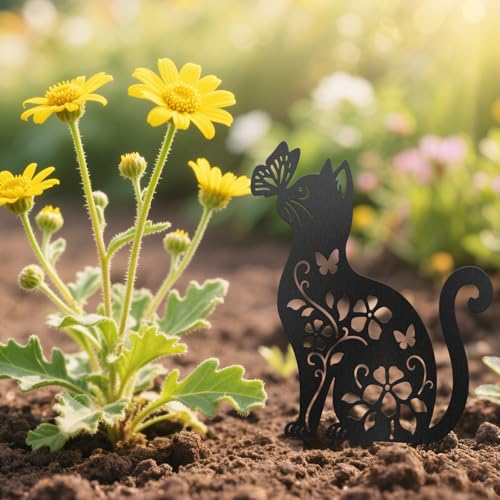 Cat Flowers Garden Plant Marker (Cat Flowers and Butterflies)