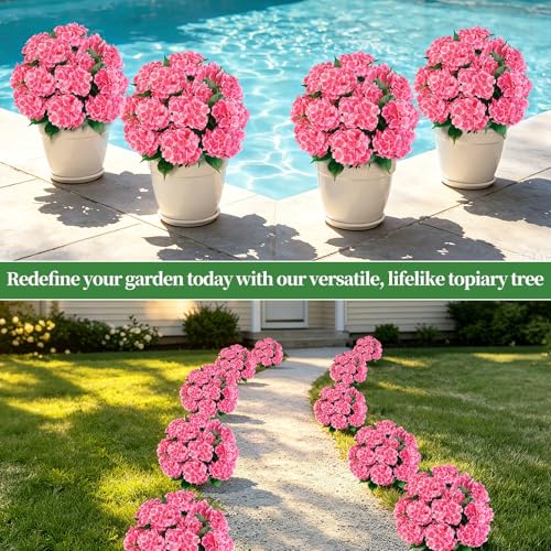 2 Pack 33" Artificial Topiary Ball Trees with Pink Hydrangea (Pink Hydrangea)