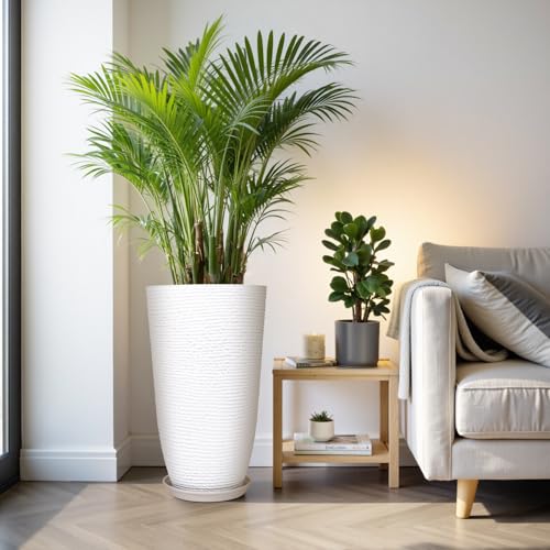 Set of 2 9 Gallon Tall Large planters for Outdoor (White / 21IN)