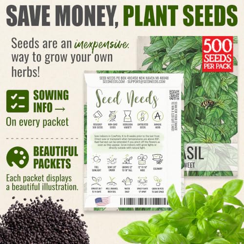 Genovese Sweet Basil Seeds Heirloom Non (5 Packs)