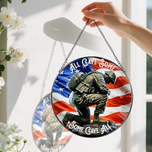 Stained Glass Window Hanging Suncatcher (Patriotic Soldier)